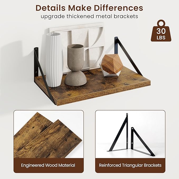 Axeman Deep Floating Shelves for Wall - 10 Inch Deep Floating Shelves Set of 2-16" W x 10" D Rustic Wall Shelves for Living Room Bathroom Bedroom