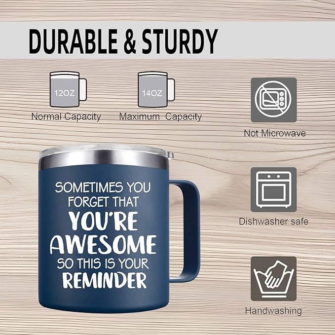 Christmas Gifts for Men - Sometimes You Forget You're Awesome Mug, Inspirational Birthday & Holiday Presents for Men, Him, Dad, Guy - 14Oz Navy Blue