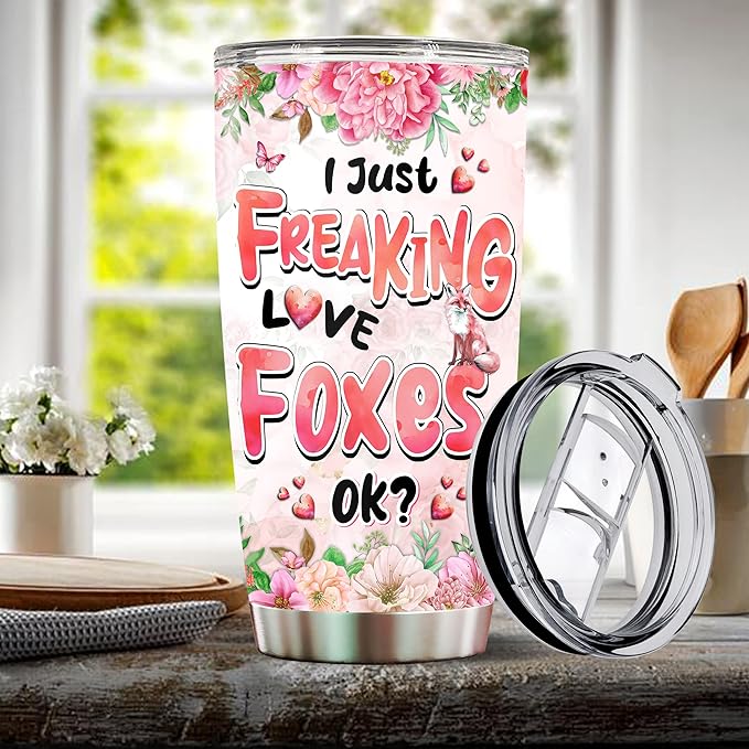 Tumbler Fox Themed Gifts For Women, Girls Who Freaking Love Foxes Cute Funny Gift Mug Cups Birthday Christmas Valentine Mugs Coffee Stainless Steel Cup With Lid