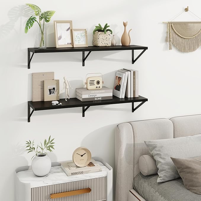 Axeman Black Floating Shelves for Wall - 36 Inch Wide x 10 Inch Deep Floating Shelves Set of 2 -Black Wide Wall Shelves for Living Room Bathroom Bedroom