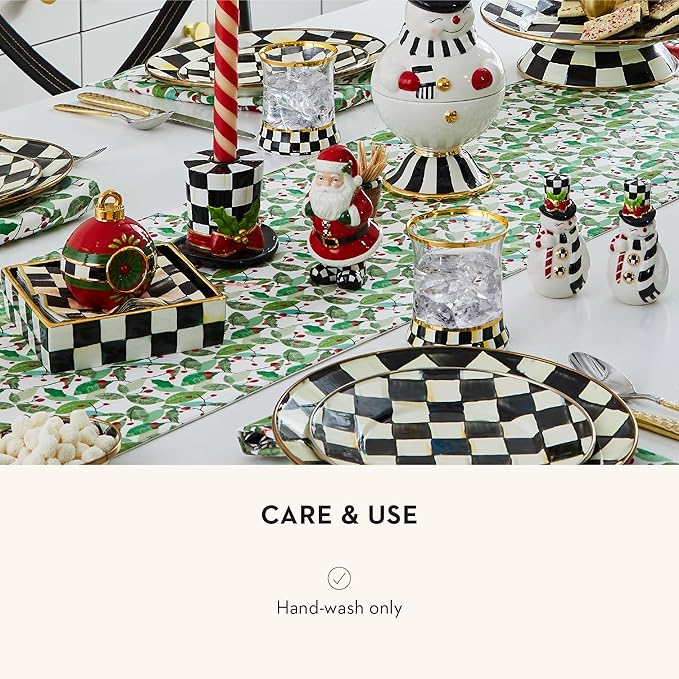 MACKENZIE-CHILDS Ceramic Luncheon Napkin Holder, Kitchen Napkin Holder for Table and Countertop, Black-and-White Courtly Check