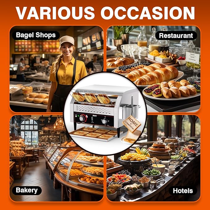 PYY 450 Slices/Hour Commercial Conveyor Toaster - Heavy Duty Stainless Steel Electric Belt Toaster for Bun/Bagel/Bread, Restaurant & Buffet Use