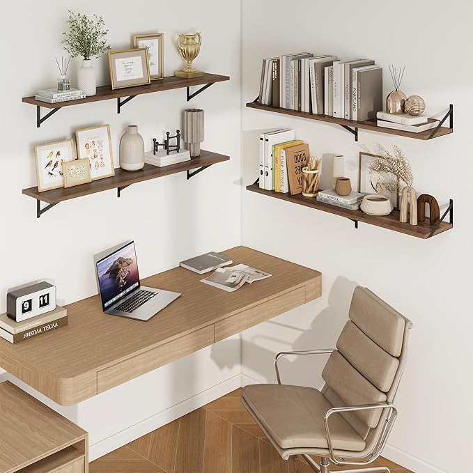 Axeman Deep Floating Shelves for Wall - 55 Inch Wide x 10 Inch Deep Walnut Floating Shelves Set of 2 - Wide Wall Shelves for Living Room Bathroom Bedroom