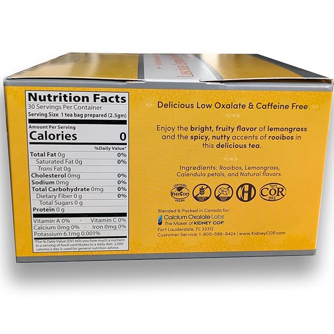 Veloxa™ Very Low Oxalate Tea (90 Pyramid Tea Bags (3 Cartons), Luscious Lemon Low Oxalate Rooibos)