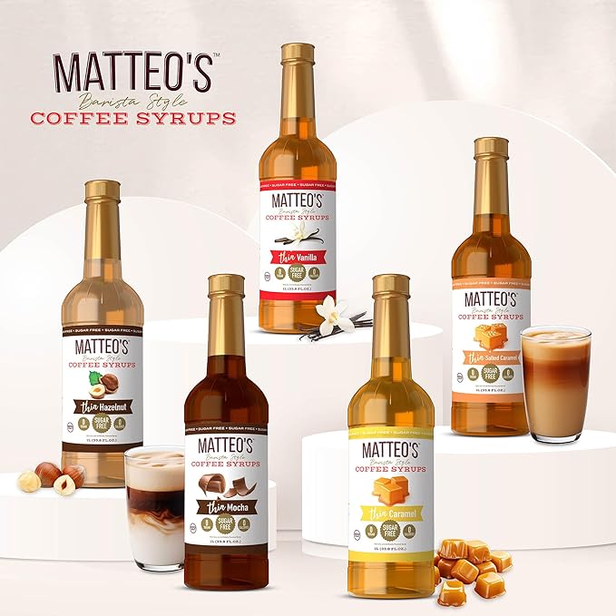 Matteo's Chai Syrup for Coffee, Lattes, Cappuccinos & Desserts – Sugar-Free Sweetener for Beverages, Keto Friendly, Zero Calories, Indulgent Flavor, Non-Alcoholic, Ideal for Hot Drinks 33.8oz (1pk)