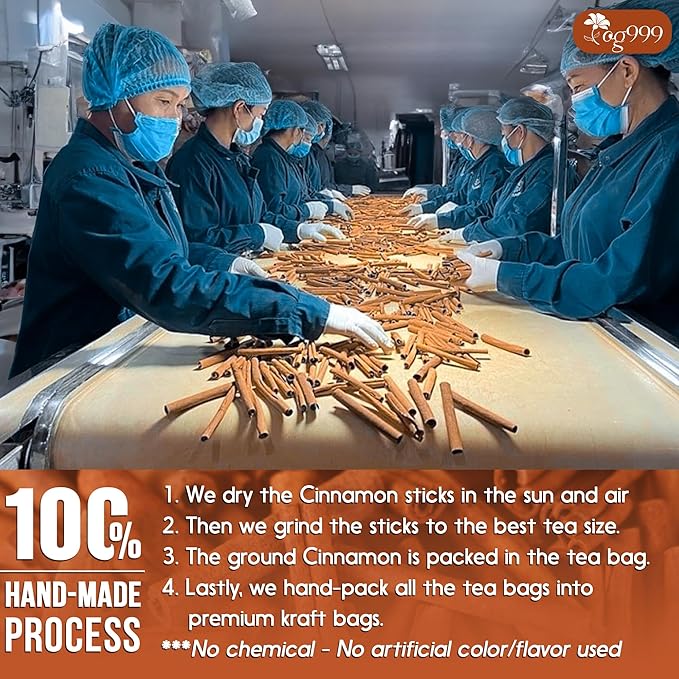 TOG999, Premium 20 Cinnamon Tea Bags, 100% Natural & Pure. Cinnamon Herbal Tea. No Sugar, No Caffeine, No Gluten, Vegan.