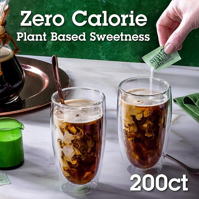 Stevia In The Raw, Plant Based Zero Calorie, No Erythritol, Sugar Substitute, Sugar-Free Sweetener for Coffee, Hot & Cold Drinks, Suitable For Diabetics, Vegan, Gluten-Free, 200 Count Packets (1 Pack)