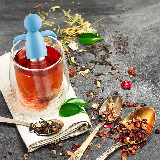 2 Pieces Tea Infuser for Loose Tea Cute Fine Mesh Tea Strainer Stainless Steel Tea Filter Ball Tea Diffuser Steeper for Teacups Teapots (Blue, Green)