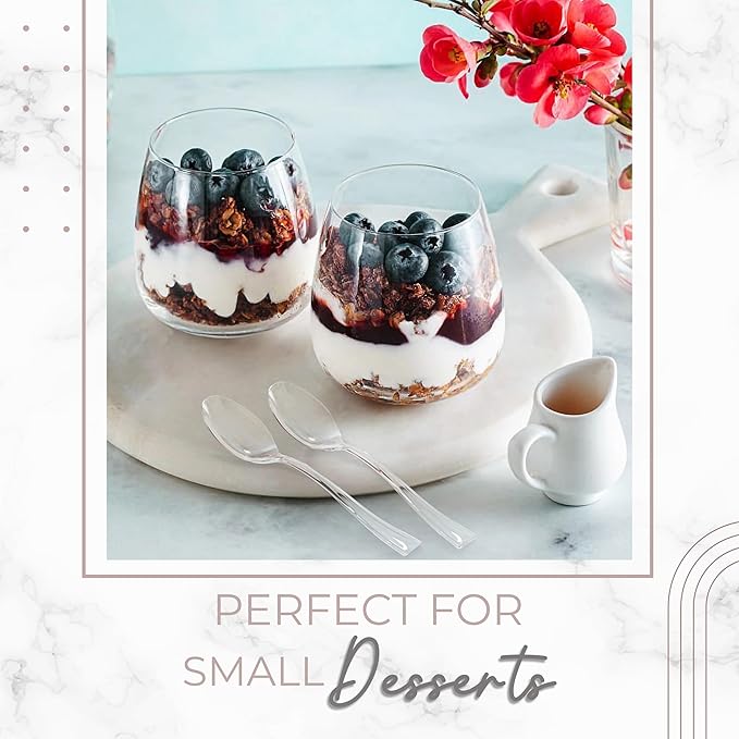 Mini Dessert Spoons - Bulk Pack of 100 Clear Disposable 4 Inch Plastic Appetizer Spoons - Real Flatware Look - Bpa Free - Food Safe