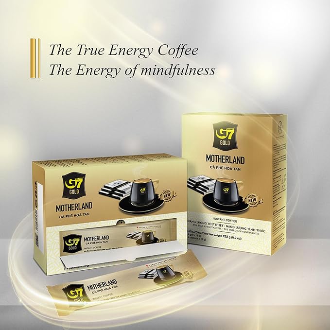 TRUNG NGUYEN G7 Gold Motherland Instant Coffee Single Served Sticks for Energy Boost (8.9oz - Box of 14 Sticks)