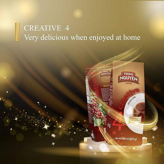 TRUNG NGUYEN COFFEE Creative 4, Ground Coffee, Arabica Blend Robusta, 8.8 Ounce, Medium Roast, Rich Flavor, Lasting Aroma
