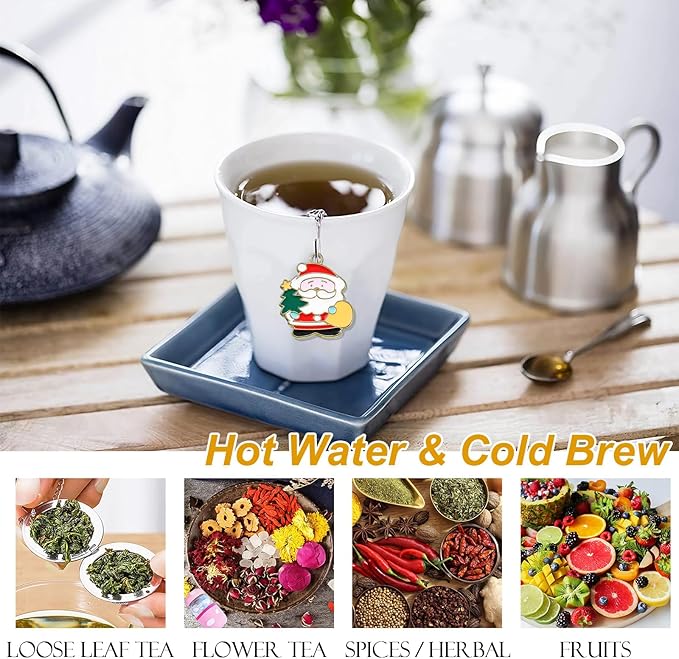 Christmas Themed Tea Infuser Set, Cube Tea Diffusers for Loose Tea, Reusable Tea Steeper with Christmas Tree and Santa Claus Pendant, 2 PCS
