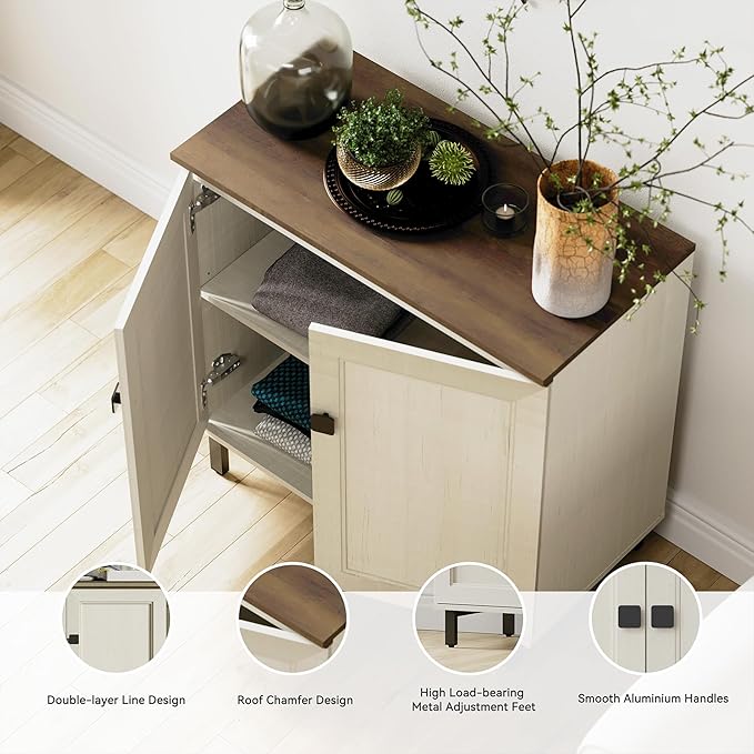 Multifunctional Buffet Sideboard Cabinet Farmhouse Modern Storage Cabinet with Adjustable Shelves for Kitchen, Coffee Bar, Living Room, White