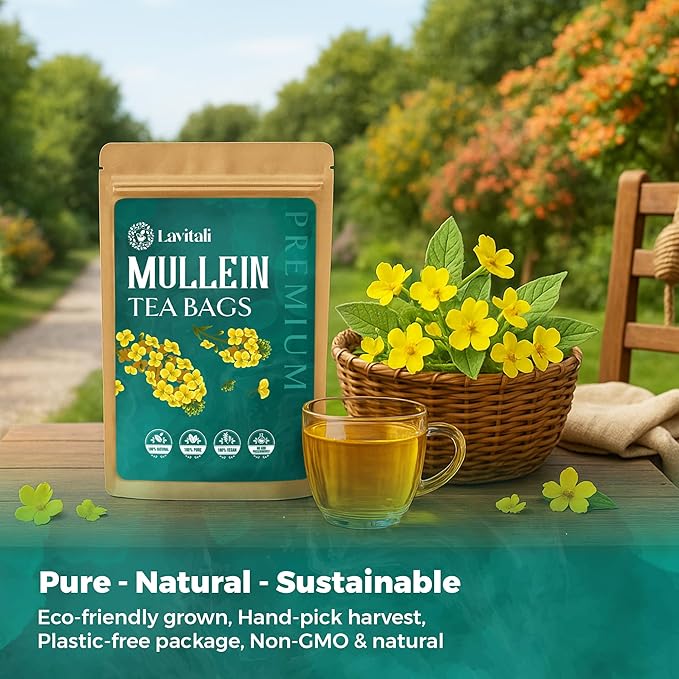 Lavitali, Mullein Leaves Tea Bags | 120 bags, 100% Pure Herbal Tea | Caffeine-Free, No Sugar, Eco-Friendly Filter Bags | Daily Natural Botanical, Hot or Iced Herbal Infusion