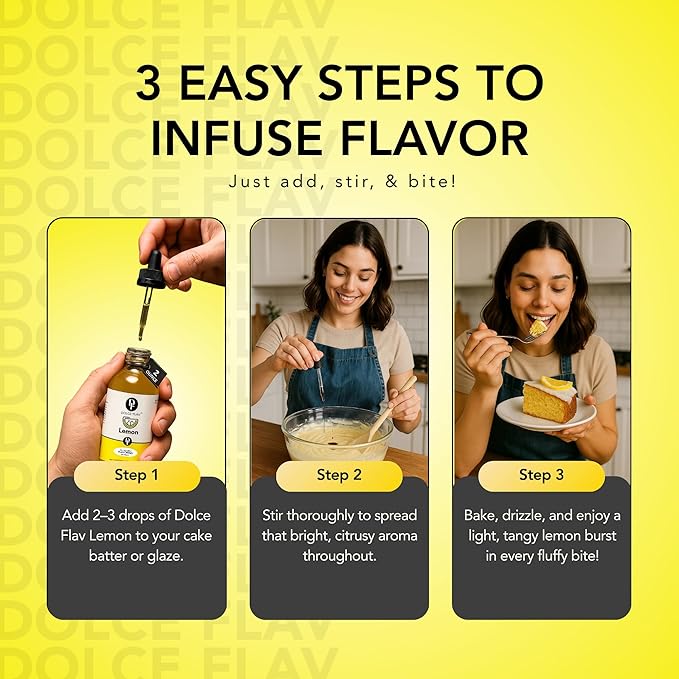Dolce Flav Natural Lemon Extract – 2 Ounce Oil-Soluble Kosher, Sugar-Free, Concentrated Fresh Citrus Lemon Flavor for Baking, Chocolates & Desserts, Includes Measured Dropper, Pack of 2