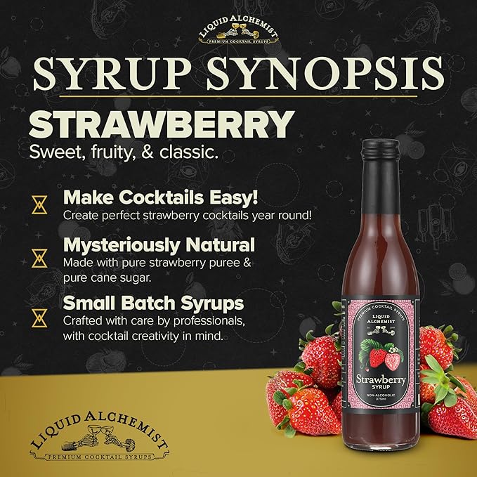 Liquid Alchemist Strawberry Syrup for Drinks - Real Ingredients Make our Strawberry Puree for Drinks a Perfect Margarita Mix - Our Flavored Syrup is Gluten & Dairy Free (12.7 oz)