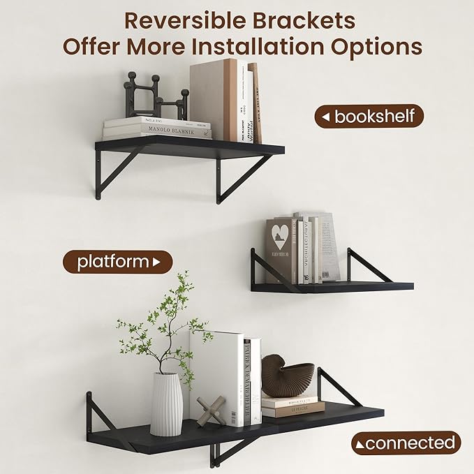 Axeman Deep Floating Shelves - 20 Inch Black Floating Shelves Set of 2-12 Inch Deep Wood Wall Shelves for Living Room Bathroom Kitchen