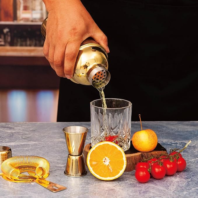 Cocktail Shaker Set Bartender Kit,5 Piece Bar Set Stainless Steel Bar Tools Set for Professional Bartender and Home (Gold, 5-Piece)