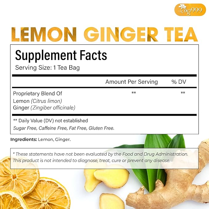 TOG999, Premium Lemon Ginger Tea Bags | 120 Tea Bags | Refreshing Herbal Blend with Bright Citrus & Warming Ginger | Naturally Caffeine-Free | 100% Plant-Based, Sustainably Sourced Herbal Tea