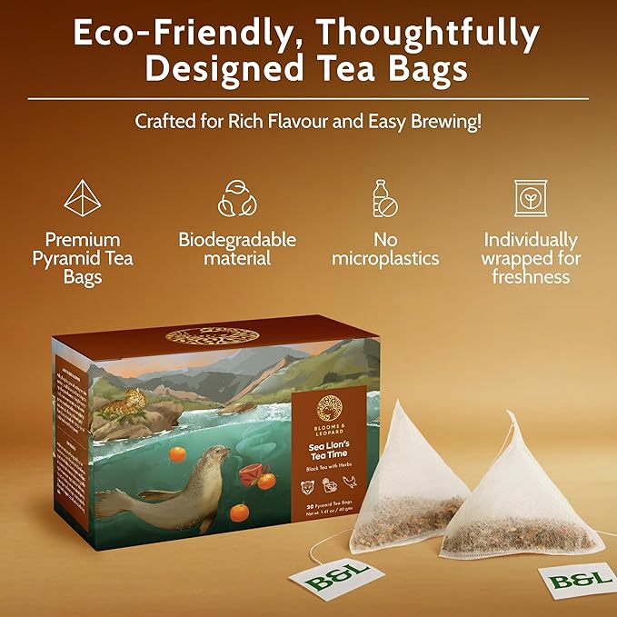 Blooms & Leopard Premium Tea Duo | Sea Lion’s Spiced Black Tea (Cardamom, Clove, Cinnamon, Ginger & Pepper) + Hummingbird’s Holiday Herbal Tea (Chamomile, Lavender, Rose & Valerian) | Wellness & Relax