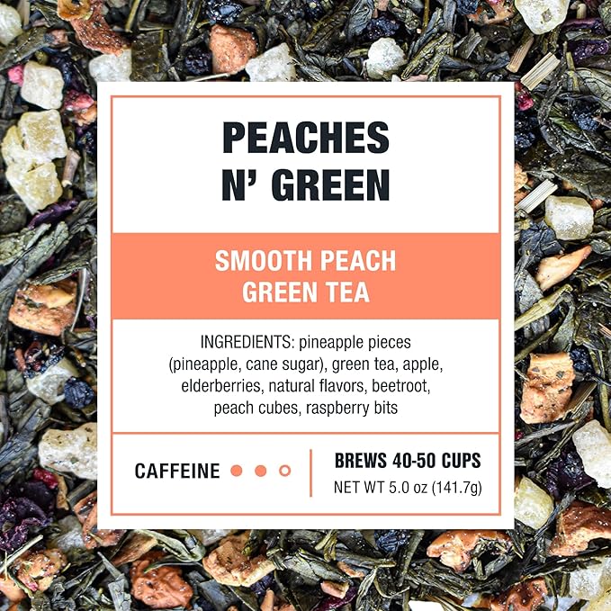 Tiesta Tea - Peaches N’ Green, Loose Leaf, Smooth Peach Green Tea, Premium Blend, Medium Caffeinated, Make Hot or Iced & Brews Up to 50 Cups, 5 Ounce Refillable Tin