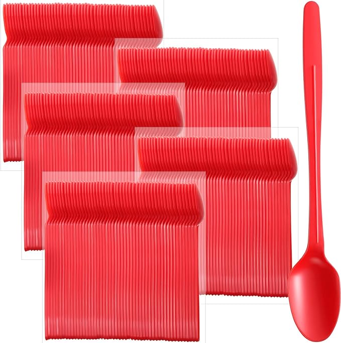 500 Pcs Extra Long Spoons for Ice Cream Floats Plastic Sundae Spoons Bulk 8 Inch Long Handle Spoon Heavy Duty for Ice Cream Milkshakes Tea Cocktails Root Beer Float and Tall Beverages (Red)