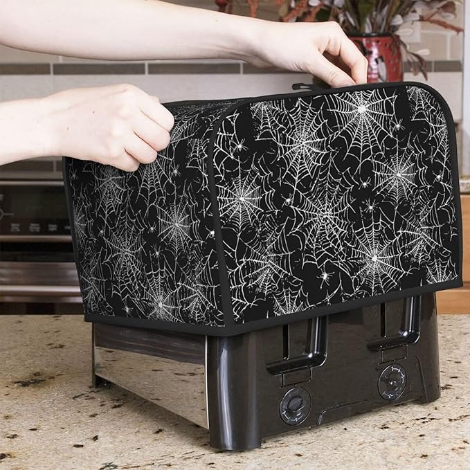Toaster Cover 4 Slice Halloween Spider Web Pattern Kitchen Small Appliance Covers with Pockets Dust and Fingerprint Protection