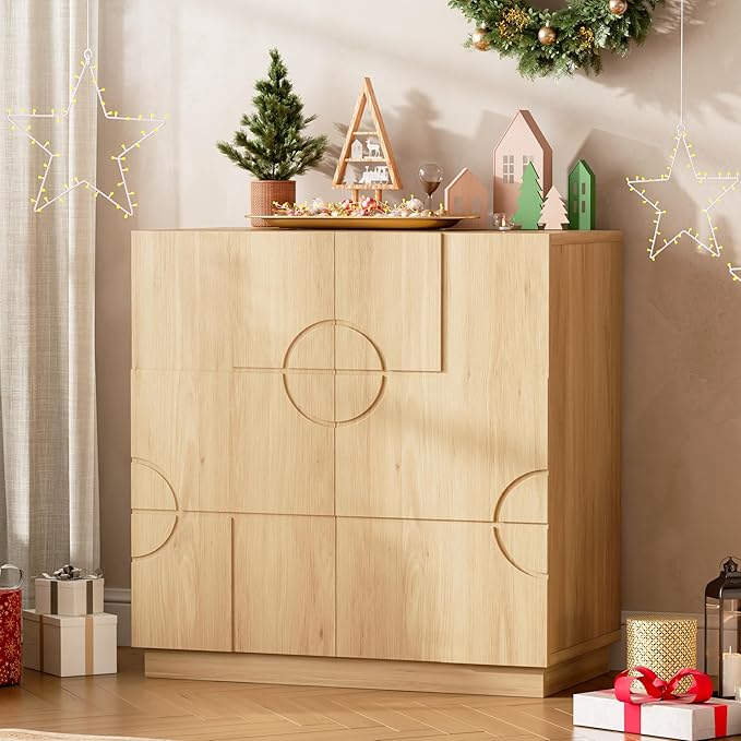 LVSOMT Sideboard Buffet Cabinet with Storage, Modern Accent Credenza with Doors and Adjustable Shelve, 33" Wood Coffee Bar Cabinet for Kitchen, Entryway, Dining Room, Black
