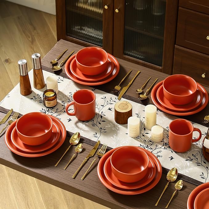 GZG 10.25-Inch Ceramic Dinner Plates Set of 4, Rustic Matte Glaze Terracotta Stoneware Plates for Main Course & Everyday Meals, Microwave & Dishwasher Safe(Terracotta Blush)