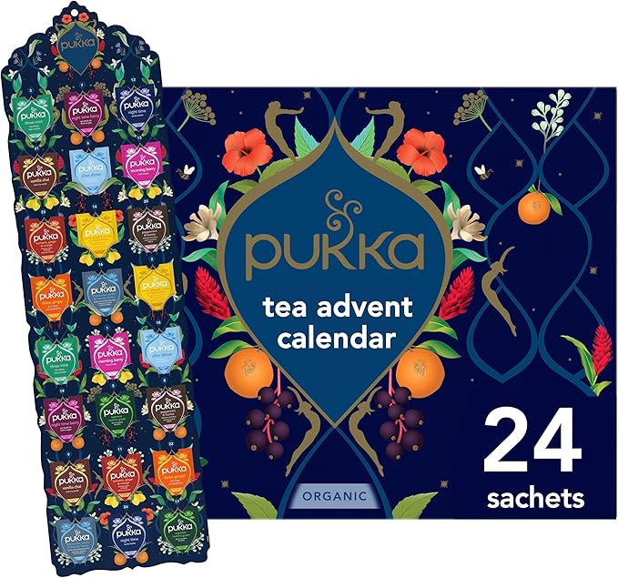 Pukka 2025 Advent Calendar Organic Tea Sampler, Selection of 24 Delightful Black & Green Tea Infusions, Christmas Gift Idea for Tea Lovers, 100% Organic