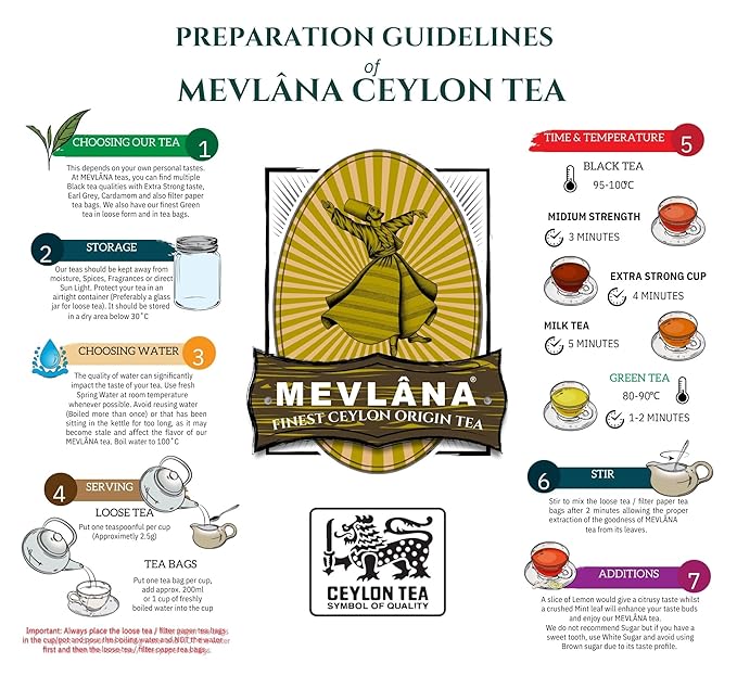 Mevlâna Pure Ceylon Black Tea – Luxurious Hand-Picked Blend, Premium Loose Leaf, 2lb (908g) – Strong, Full-Bodied Flavor, Freshly Packed in Sri Lanka