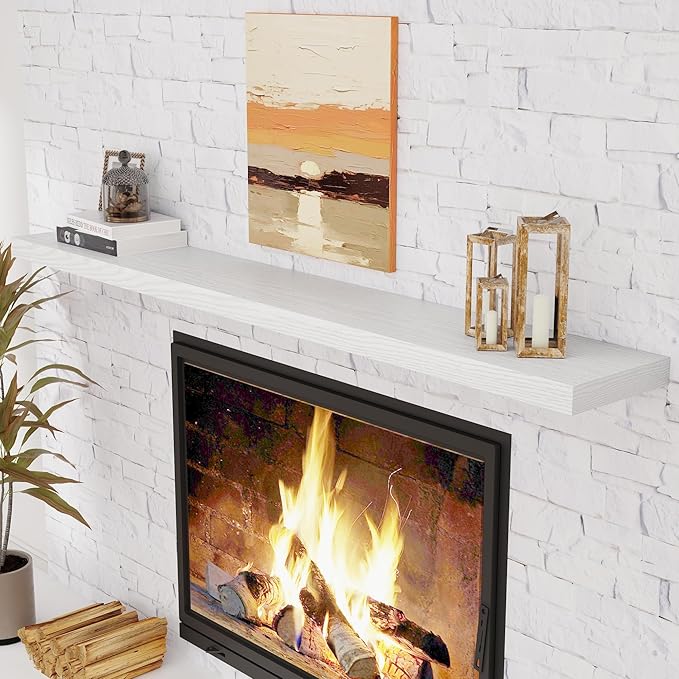 Fun Memories 72 Inch Floating Shelves for Wall, 72x9.3 Large Floating Shelf for Bedroom, Kitchen, Bathroom, Wall Mounted Rustic Wood Shelves with Invisible Bracket for Books, Decor, White