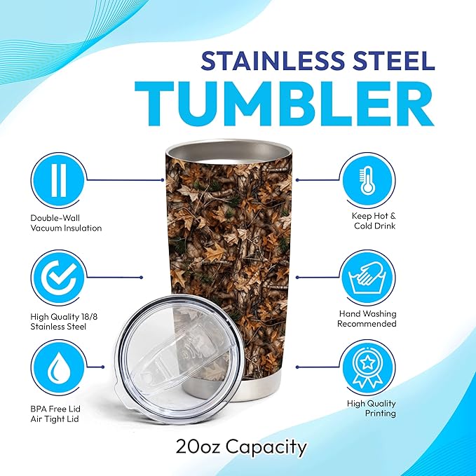 Hyturtle Personalized Hunting Gifts For Men - Deer Hunting Camo Tumbler 20Oz Travel Coffee Stainless Steel - Fathers Day Hunting Gift For Dad, Him, Boy, Husband, Hunters From Son, Wife On Birthday
