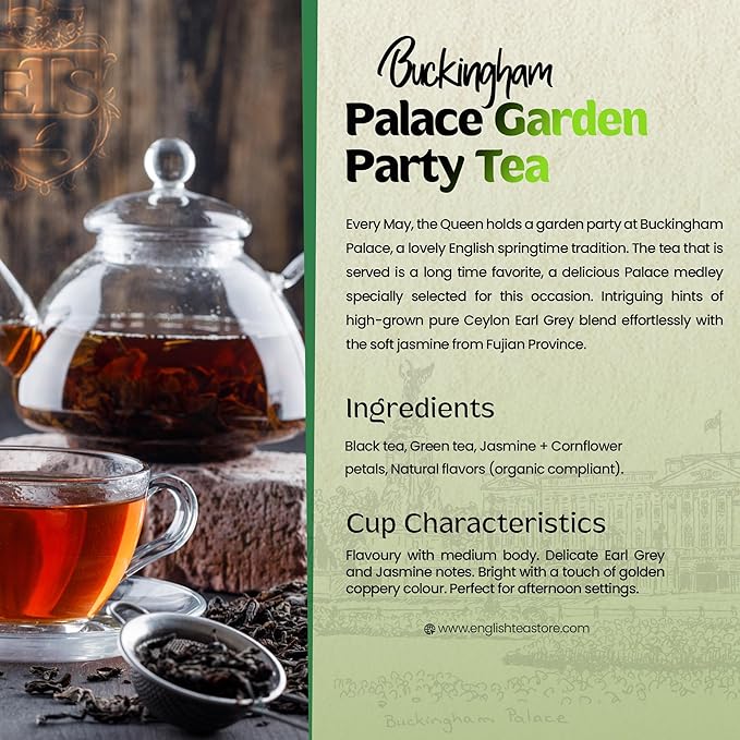 English Tea Store Buckingham Palace Garden Party Tea Pouches - 100 Teabag | Earl Grey & Jasmine Notes | Medium Caffeine with Classic British Blend | Afternoon Tea Favorite | Gluten-Free