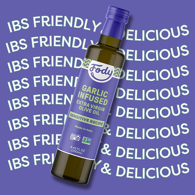 Fody Foods Garlic Infused Extra Virgin Olive Oil, 8.45 Oz, Low FODMAP Certified, Gut & IBS Friendly, Cold-Pressed, Vegan, Non-GMO, Gluten Free, Made in Italy