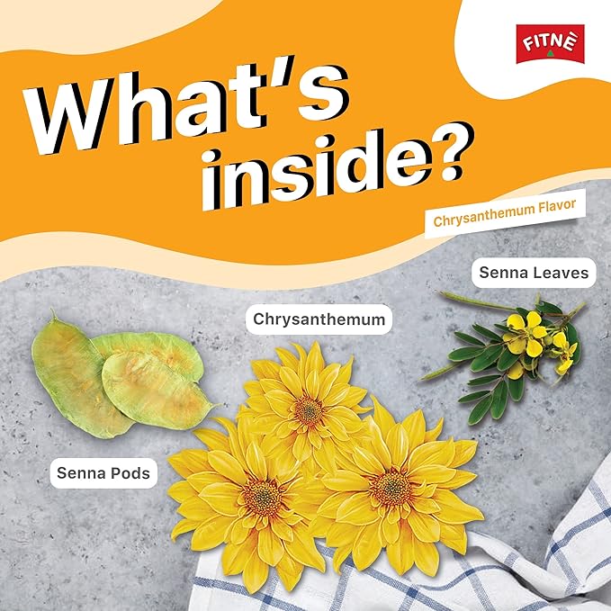 FITNÈ Chrysanthemum Herbal Tea Senna Infusion Smooth Mild Soothing Beverage Natural Gentle Detox Cleanse No Calories Caffeine Free, 15 Tea Bags
