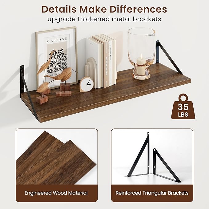 Axeman Deep Floating Shelves for Wall - 30 Inch Wide x 10 Inch Deep Floating Shelves Set of 2 -Walnut Wide Wall Shelves for Living Room Bathroom Bedroom