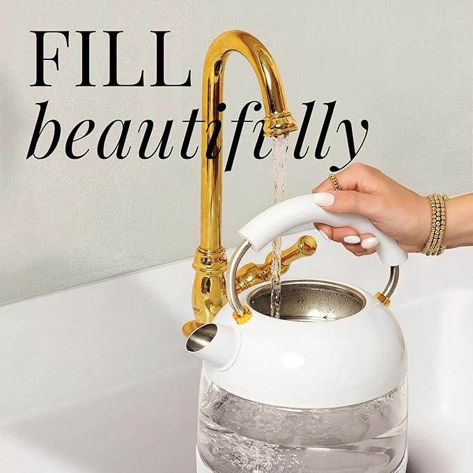 White Electric Tea Kettle with Temperature Control - 1500W Fast Hot Water Boiler and Warmer - White and Gold Electric Kettle with Keep Warm Function, BPA-Free Glass Body, Stylish Design, Auto Shut-Off