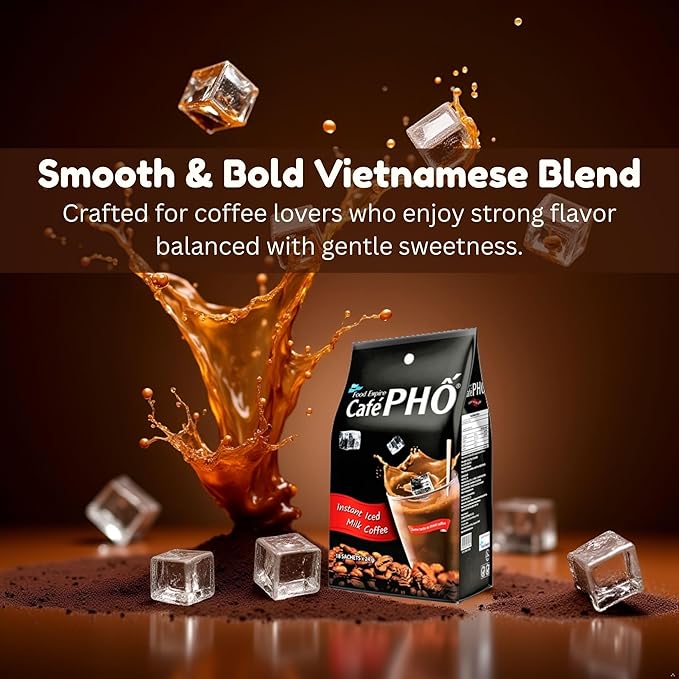 Cafe Pho Vietnamese 3in1 Instant Coffee Mix, Iced Milk Coffee, Cafe Sua Da, Single Serve Coffee Packets, Bag of 18 Sachets, Pack of 1-15 Months Shelf Life