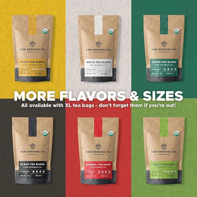 Kombucha.com Certified Organic Loose Leaf Tea - Kombucha Brewing Blends (Black/Green/White Tea Blend, 1 Pound). Makes up to 50 gallons.