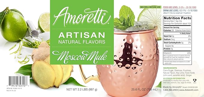 Amoretti - Natural Moscow Mule Artisan Flavor Paste, 8 oz, Perfect For Ice Cream, Beverages, Cakes, and more, Preservative Free, Vegan, Gluten Free, No Artificial Sweeteners, Highly Concentrated