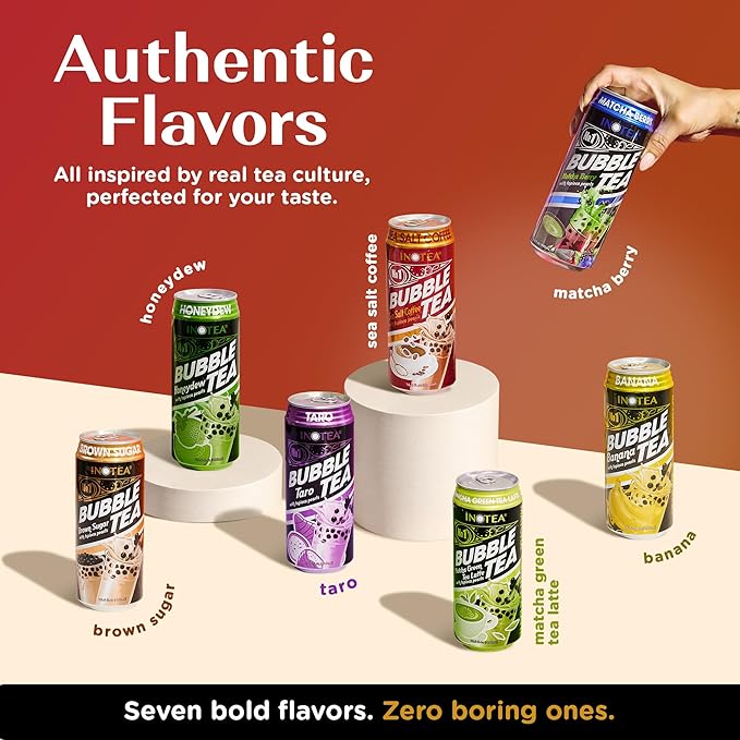 Inotea Bubble Tea with Tapioca Pearls - Delicious, Instant Boba Tea - Ready-to-Drink Black Milk Tea - Comes in Large 16.6 oz Cans - Enjoy Real Boba Without the Long Lines - Sea Salt Coffee - 12 pack