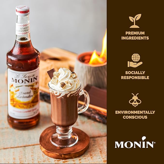 Monin - Toasted Marshmallow Syrup, Flavor of Campfire Treats, Natural Flavors, Great for Mochas, Shakes, Cocoas and Cocktails, Non-GMO, Gluten-Free (750 ml)