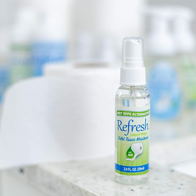 Refresh Liquid Wipe: Toilet Paper Spray | Eco-Friendly Wet Wipe Alternative | Cleanses and Soothes with Witch Hazel and Aloe | Plumbing and Septic Safe | 2 Fl Oz