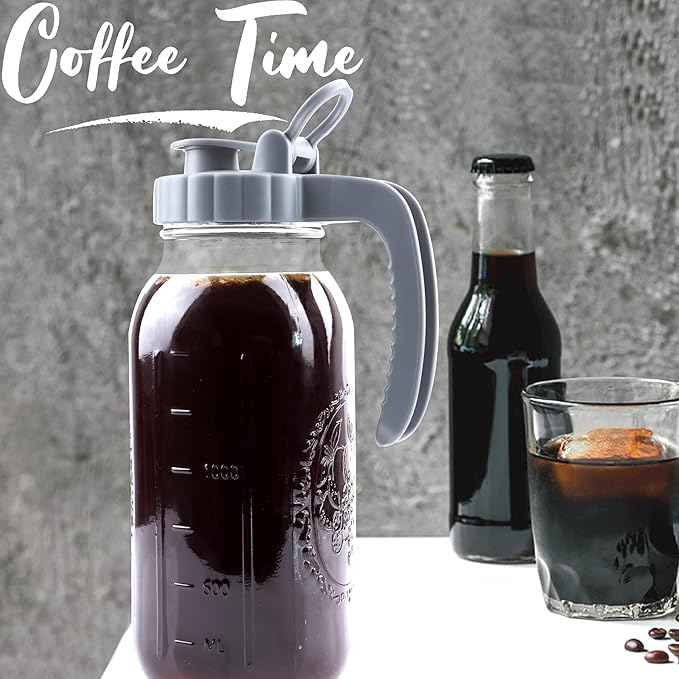 64 Oz Mason Jar Pitcher With Lid 2 Set Wide Mouth Half Gallon Glass Pitchers 2 Quart Cold Boiling Water Jug For Coffee,Lemonade, Iced Tea,Homemade Drinks,Milk,Juice Storage Container For Refrigerator