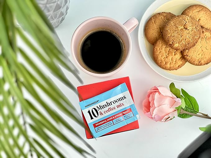 Shroomzup Mushroom Coffee Instant with 10 Mushrooms - 15 Single Packets with Reishi, Lion's Mane, Chaga, Turkey Tail, Cordyceps Mushrooms - Nootropic Mushroom Coffee for Energy Vegan Shroom Coffee