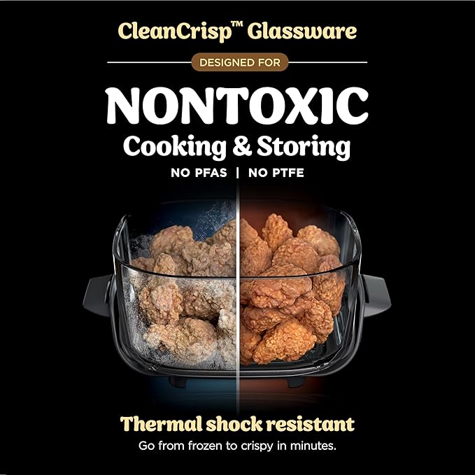 Ninja | Air Fryer | Crispi 4-in-1 Portable Cooking System | 4QT & 6 Cup Glass Containers, Crisper Plates & Storage Lids Included | Microwave, Freezer & Dishwasher Safe | Ginger Snap | FN101GD