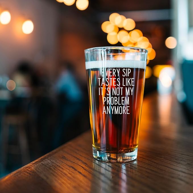 Every Sip Premium 16 oz Beer Pint Glass, Laser Engraved Beer Pint for Retirement, Lead-Free Drinking Glass, Beer Lover Gift (Every Sip One Side FBA)
