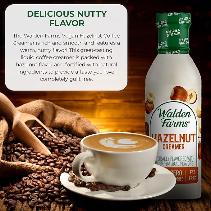 Walden Farms Hazelnut Coffee Creamer – Zero Calorie, Fat-Free, Sugar-Free, Low Carb, Keto-Friendly, Dairy-Free, Vegan – 2-Pack, 12 oz Bottles