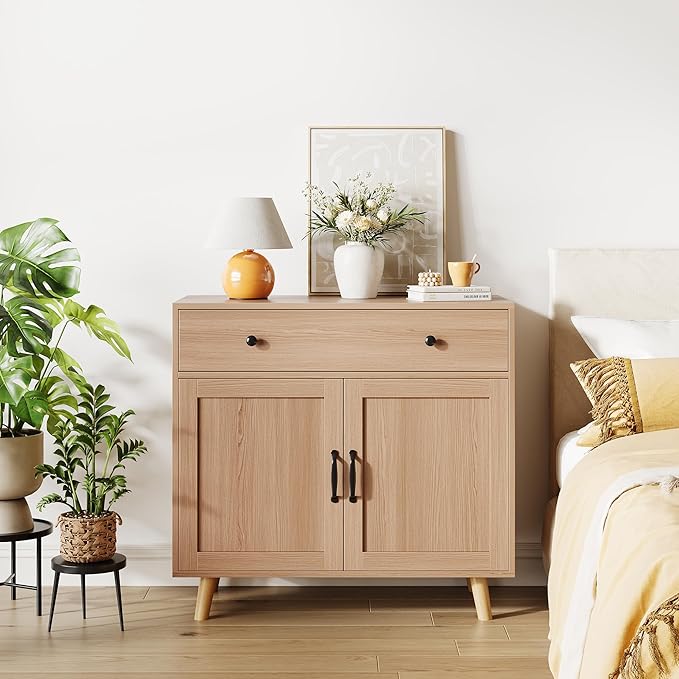 Sideboard Buffet Cabinet, Accent Cabinet with Storage, Console Coffee Bar Table with Drawer & Doors, Wood Sideboard Credenza Console Table for Living Room, Kitchen, Dining Room, Entryway